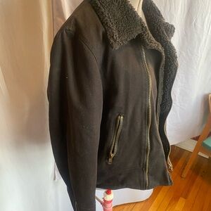 DUNDERDON Black Sherpa-Lined Zippered Moto Jacket